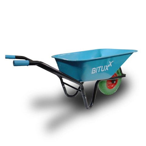 Taczka Ogrodowa Solidna taczka 100L jednokołowa niebieska Mocna 250kg +zielone koło PU