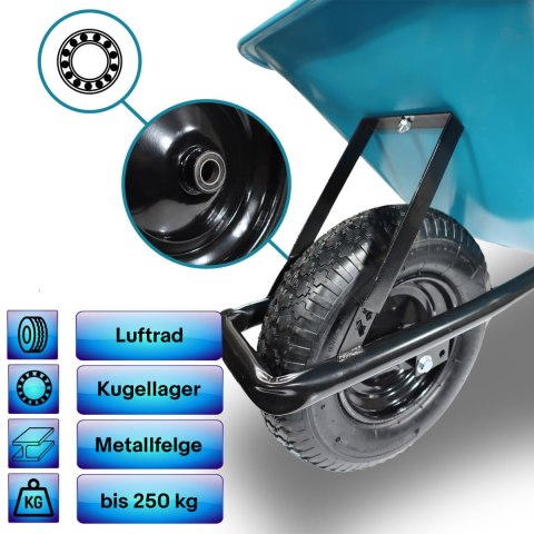 Taczka Ogrodowa Solidna taczka 100L jednokołowa niebieska Mocna 250kg