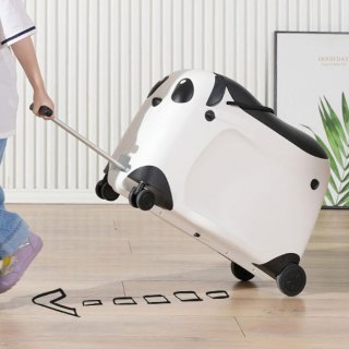 Walizka dziecięca z siedziskiem i kółkami - podróżna jeździk Czarna wygodna