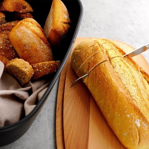 Chlebak pojemnik na pieczywo z drewnianą deską czarny 39x23,5x15,5 cm