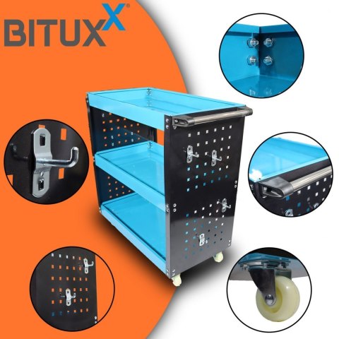 Wózek Warsztatowy z 3 półkami i ścianą perforowaną idealny dla majsterkowicza