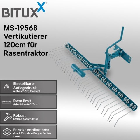 Zgrzebło do trawy / wertykulator / grzebień do trawnika do traktorków ogrodowych, kosiarek samojezdnych i quadów (ATV) - Bituxx