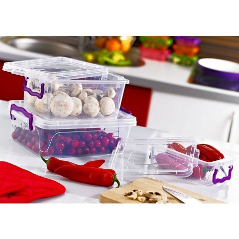 Pojemnik kuchenny do żywności z pokrywką klipsami zestaw komplet pojemników 3 sztuki