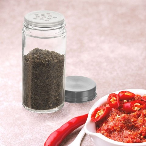 Pojemnik szklany na przyprawy z dozownikiem / solniczka przyprawnik