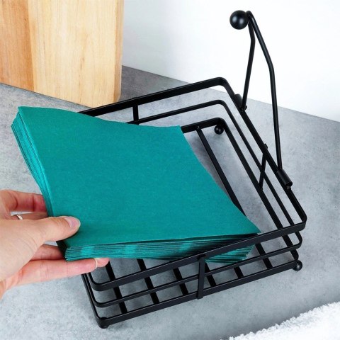 Serwetnik Stojak na Serwetki z Dociskiem Metalowy Czarny NAVA 18 x 18 cm