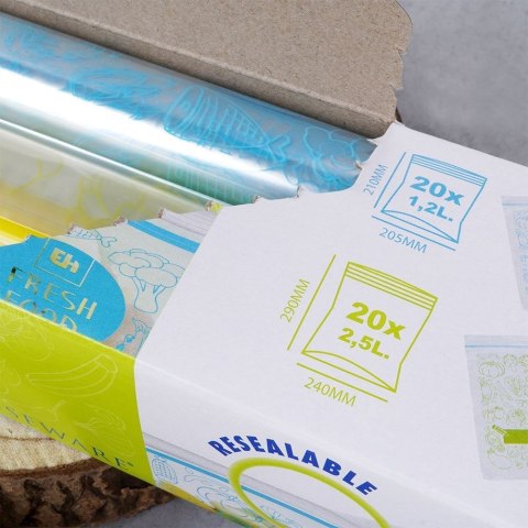 Worki woreczki torebki strunowe do przechowywania żywności 20x1,2 l + 20x2,5 l