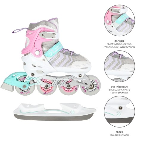 NH18192 4w1 RÓŻOWY ROZM.S(29-33) ŁYŻWOROLKI Z WYM. PŁ. HOKEJOWĄ NILS EXTREME