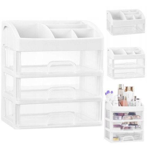 Organizer łazienkowy na kosmetyki biżuterię 3 szuflady 6 przegród - biały