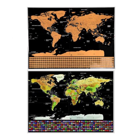 Plakat zdrapka podróżniczy mapa świata 82 x 59 - czarno złoty