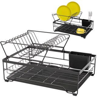 Suszarka do naczyń ociekacz dwupoziomowy z pojemnikiem na sztućce tacką - czarny