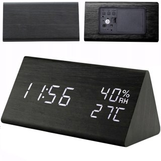 Zegar budzik cyfrowy z termometrem wilgotnością podświetlany 3 alarmy