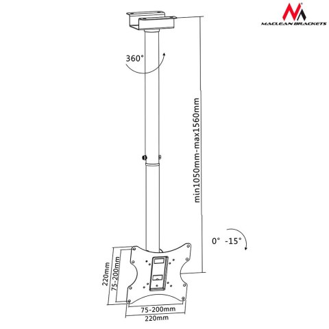 Uchwyt do telewizora sufitowy 23-42" Maclean MC-580 50kg VESA 200x200