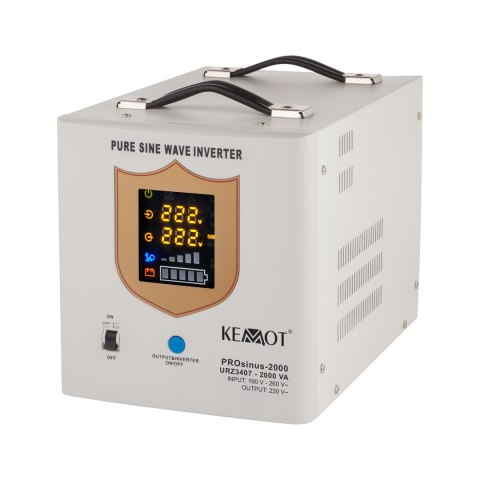 Zasilacz awaryjny KEMOT PROsinus-2000 przetwornica z czystym przebiegiem sinusoidalnym i funkcją ładowania 12V 230V 2000VA/120