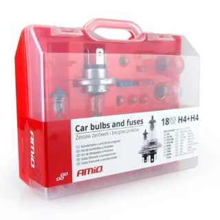 Zestaw żarówek i bezpieczników zasobnik 18 szt 2xh4 amio-01497