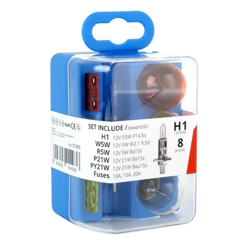 Zestaw żarówek i bezpieczników zasobnik 8 szt h1 amio-01493