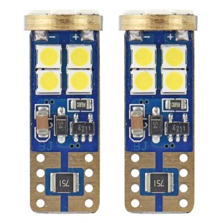 Żarówki led canbus 12smd 2835 t10e w5w white 12v 24v amio-01636