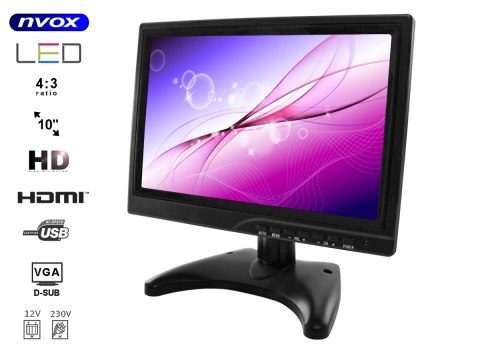 Monitor led hd 10cali hdmi vga usb av bnc 12v 230v