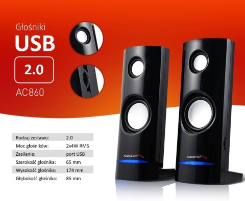 Głośniki komputerowe 8W USB Black Audiocore AC860