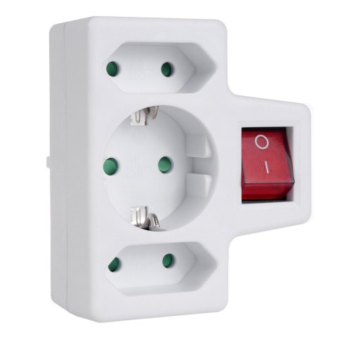 Gniazdko prądowe Maclean, potrójne, z wyłącznikiem, 1x16A, 2x2.5A, wersja niemiecka, MCE215
