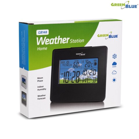 Stacja pogody zegar kalendarz fazy księżyca GreenBlue GB148B black