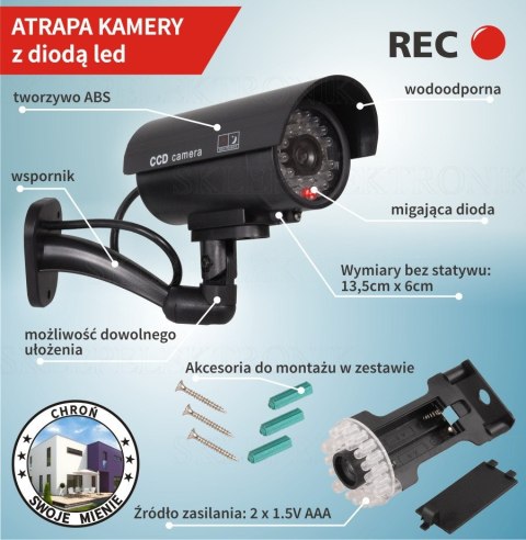 Atrapa kamery tubowej, diody IR LED, srebrna, IR9000S