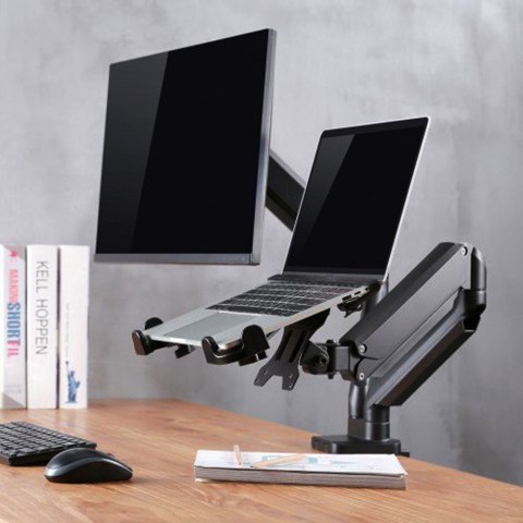 Regulowany uchwyt do laptopa kompatybilny z uchwytami biurkowymi Maclean, do pracy stojąco siedzącej, 11"-17", MC-836