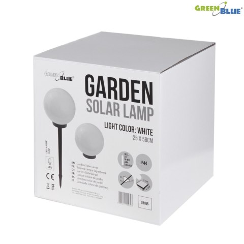 Solarna lampa GreenBlue, wolnostojąca, ogrodowa, kula 25x25x58cm, bialy LED, GB166