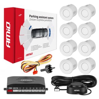 Zestaw czujników parkowania cofania buzzer 8 sensorów białe amio-01599