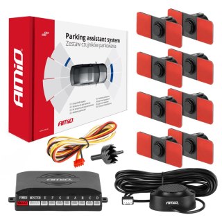 Zestaw czujników parkowania cofania buzzer 8 sensorów czarne wewnętrzne 16,5 mm amio-02254
