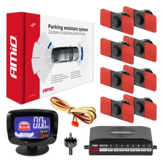 Zestaw czujników parkowania czujniki cofania led graf 8 sensorów czarne wewnętrzne 16,5 mm amio-02258