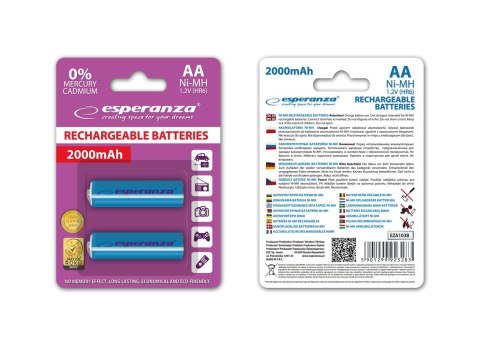 EZA103B Esperanza akumulatorki ni-mh aa 2000mah 2szt. niebieskie