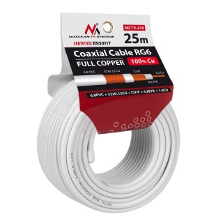 Kabel koncentryczny Maclean, Przewód antenowy satelitarny, RG6 1.02CU+4.8FPE+CU/P+32*0.12CU+6.8PVC, 25M, MCTV-470