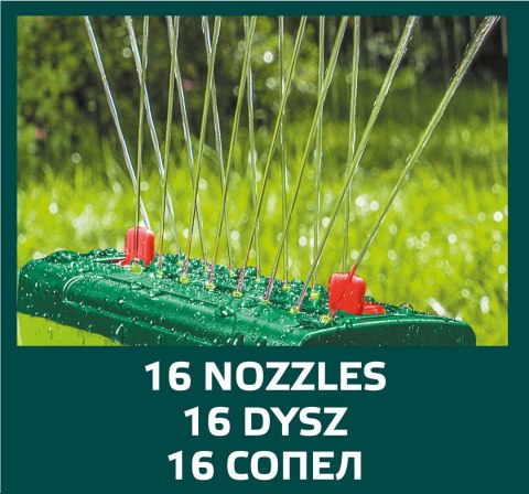 Zraszacz oscylacyjny z wielokierunkową regulacją zasięgu, powierzchnia zraszania do 208 m2