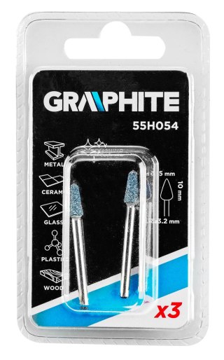 Kamień szlifierski stożek 5 x 10 mm, trzpień 3.2 mm, 3 szt.