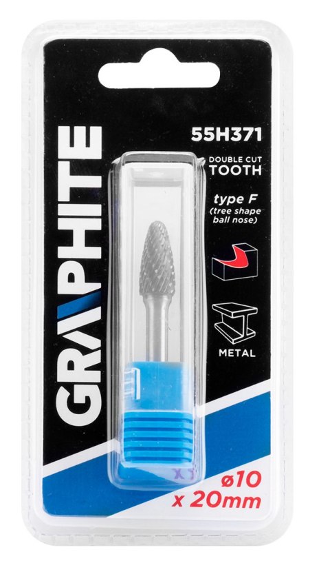 Frez do metalu HM, typ F (ostrołukowy zaokrąglony), 10 x 20 mm, trzpień 6 x 45 mm