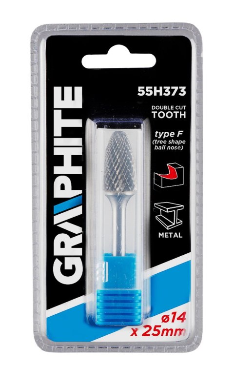 Frez do metalu HM, typ F (ostrołukowy zaokrąglony), 14 x 25 mm, trzpień 6 x 45 mm