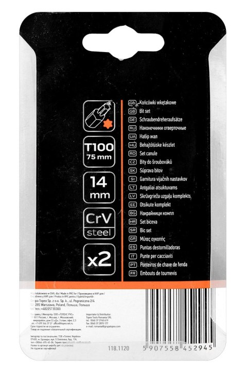 Końcówka Torx T100 x 75 mm, S2, 2 szt.