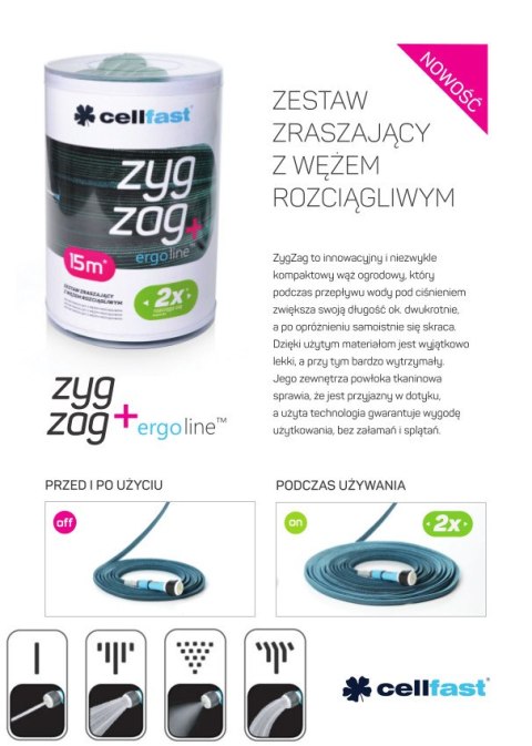 Zestaw z wężem rozciągliwym 7,5m Cellfast ZygZag