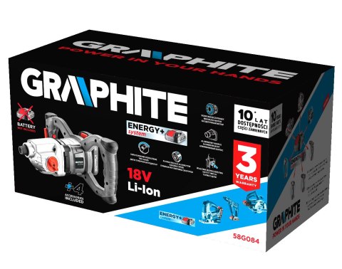 Mieszarka akumulatorowa bezszczotkowa Energy+ 18V, obroty: I: 250-400 min-1, II: 350-650 min-1