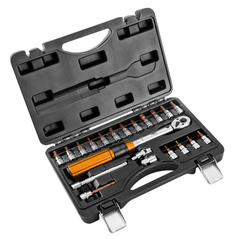 Klucz dynamometryczny dwukierunkowy 1/4", 5 - 25 Nm, zestaw 21 szt.