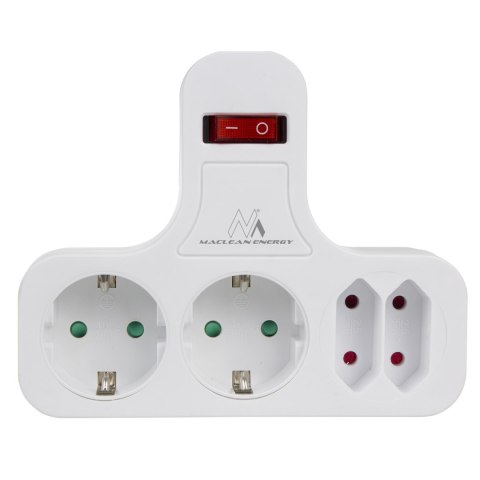 Gniazdko prądowe Maclean, poczwórne z wyłącznikiem, nóżka stabilizującą, typu schuko, 2x2.5A, 2x16A, MCE224G