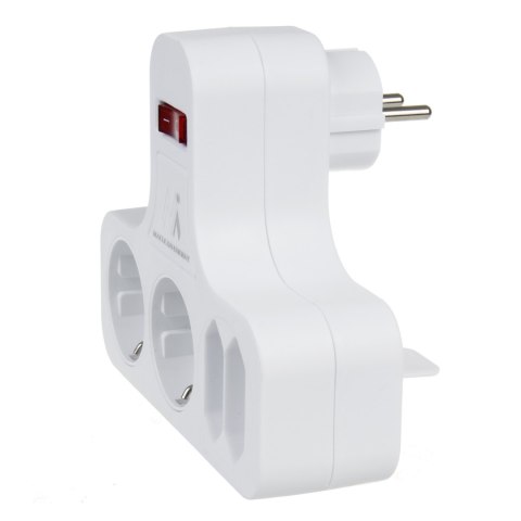 Gniazdko prądowe Maclean, poczwórne z wyłącznikiem, nóżka stabilizującą, typu schuko, 2x2.5A, 2x16A, MCE224G