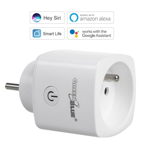 Zdalnie sterowane gniazdko WiFi GreenBlue, Android/iOS/Alexa/Google Home, zuż. energii, timer, max 3680W, typ E, GB720 E