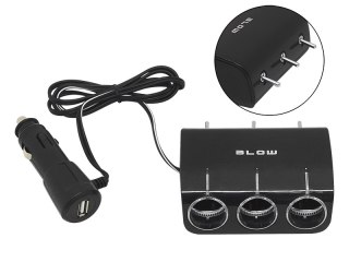 96-878# Rozgałęźnik zapalniczki samochodowej 1xwtyk/3xgniazdo+usb cs-34 z przełącznikami + kabel"