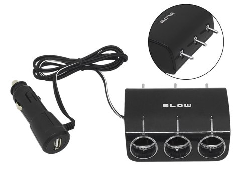 96-878# Rozgałęźnik zapalniczki samochodowej 1xwtyk/3xgniazdo+usb cs-34 z przełącznikami + kabel"