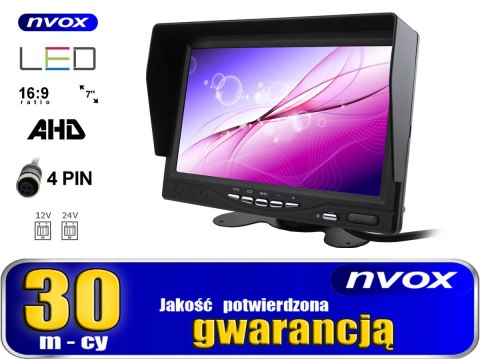 Monitor samochodowy lcd 7cali 4pin 12v 24v oraz 1 kamera