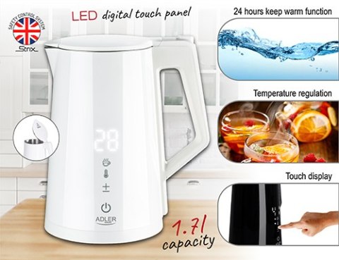 AD 1345 white Czajnik metalowy led z regulacją temperatury 1,7l strix