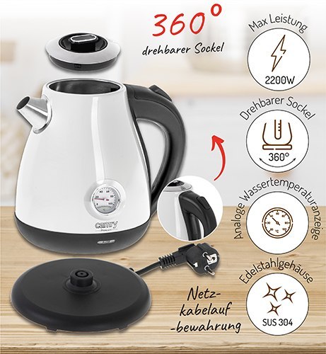 CR 1344 white Czajnik metalowy z termometrem 1,7l