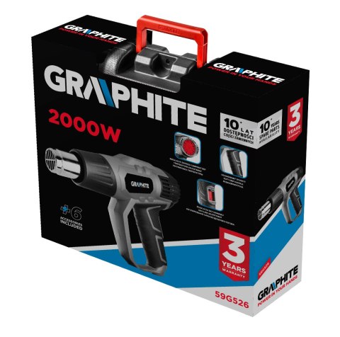 Opalarka 2000W, zakres temperatur:I: 50°C, II: 50-550°C, III: 50-550°C, walizka