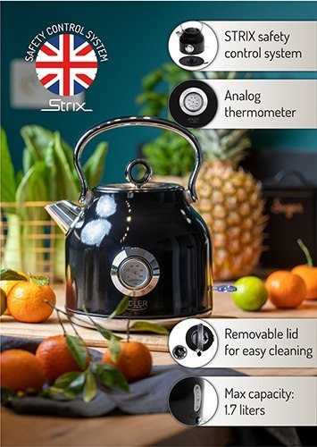 AD 1346 black Czajnik metalowy z termometrem 1,7l strix